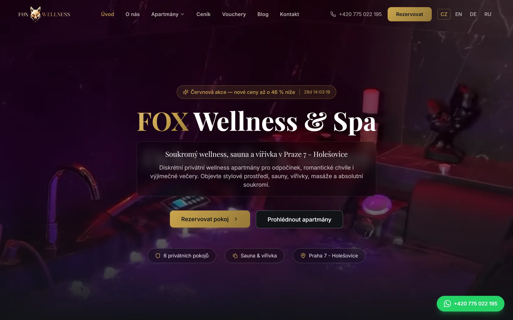 Web foxwellness.cz - projekt postavený v Merrido