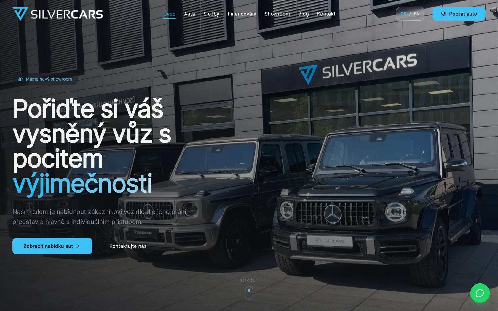 Web silvercars.cz - projekt postavený v Merrido